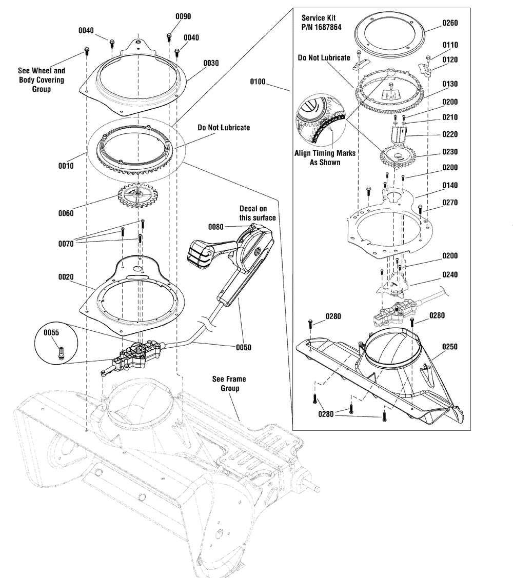 Chute Rotation Group - Remote Diagram and Parts List for 1695950  Briggs and Stratton Snow Blower